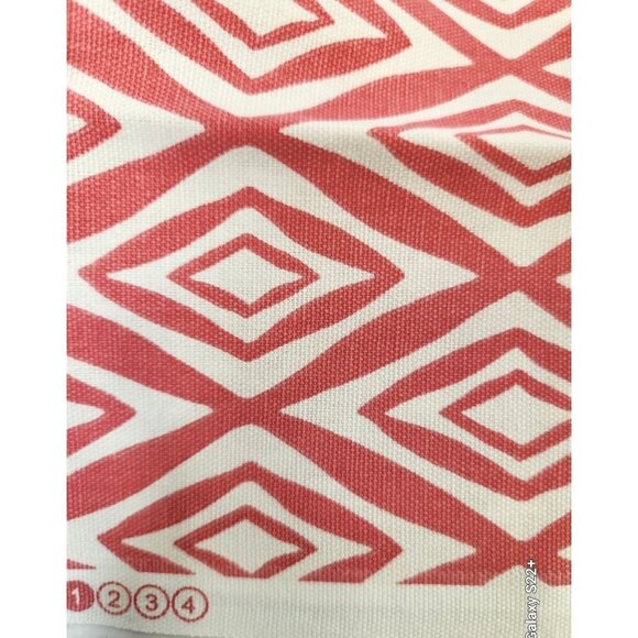 Mid-Century Modern Geometric Diamond Pattern Fabric Coral & White 45x11 inch - Picture 2 of 5